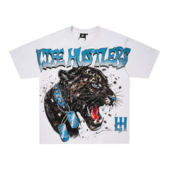 Life Hustlers Blue Panther Vintage Animal Graphic Oversized Tee