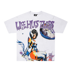 Life Hustlers Purple Moon Girl Vintage Graphic Oversized Tee
