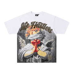 Life Hustlers Grey Angel Vintage Graphic Oversized Tee