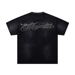 Majestik “Space Rider” Rhinestone Department Vintage Tee(Black)
