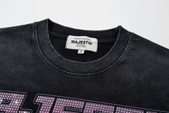 Majestik “Space Rider” Rhinestone Department Vintage Tee(Black)