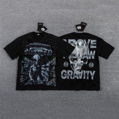 GLAZA GOD Men's Cyberpunk Graphic Oversized T-Shirt – Futuristic Streetwear Double-Sided Print Casual Tee