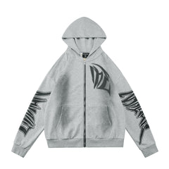MIXED EMOTION Graphic Sleeve Zip-Up Hoodie