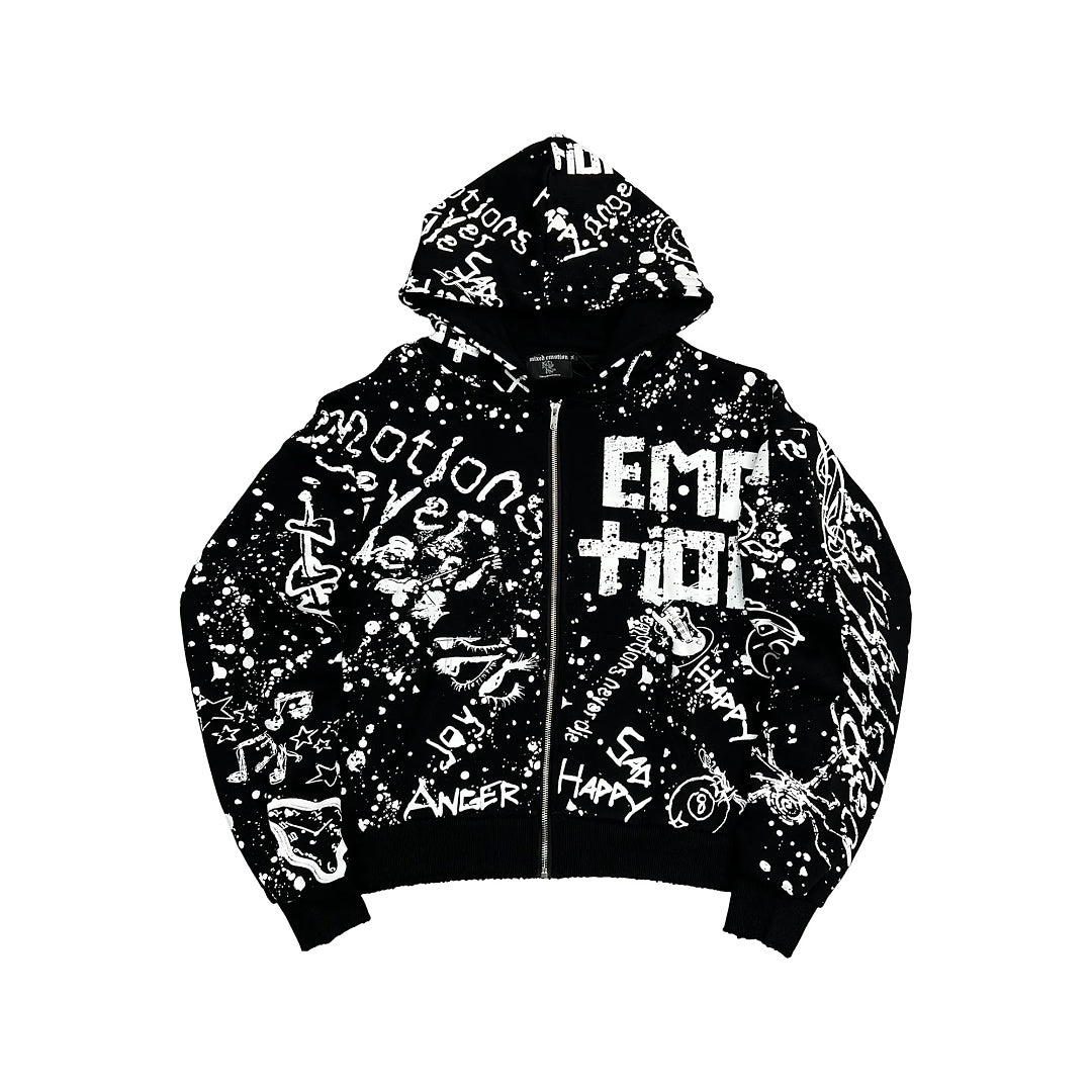 MIXED EMOTION Graphic Monogram Zip-Up Hoodie
