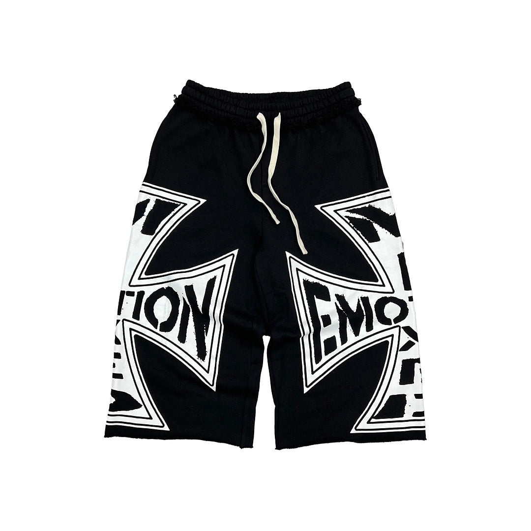 MIXED EMOTION Graphic Logo Patchwork Casual Shorts