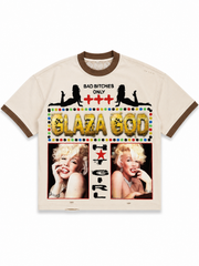 GLAZA GOD Cute - Distressed Acid Wash Oversized Tee -Beige 01