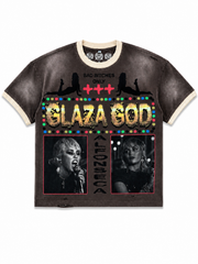 GLAZA GOD Cute - Distressed Acid Wash Oversized Tee -Brown01