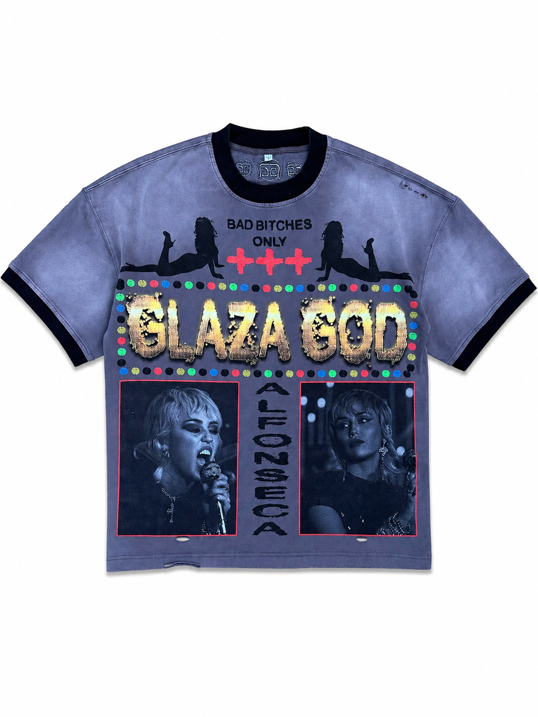 GLAZA GOD Cute - Distressed Acid Wash Oversized Tee -GRAY 01