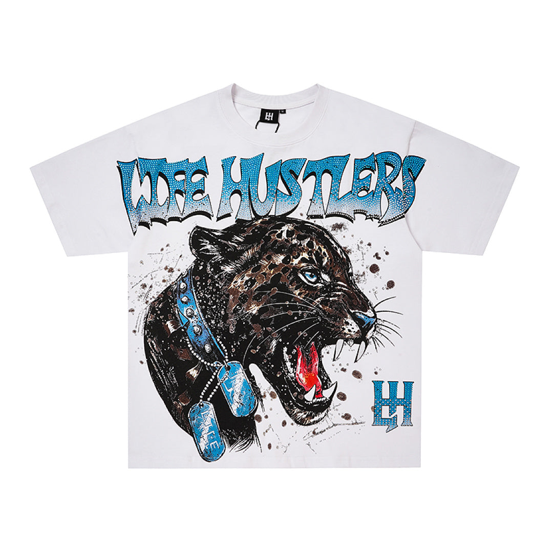 Life Hustlers Blue Panther Vintage Animal Graphic Oversized Tee