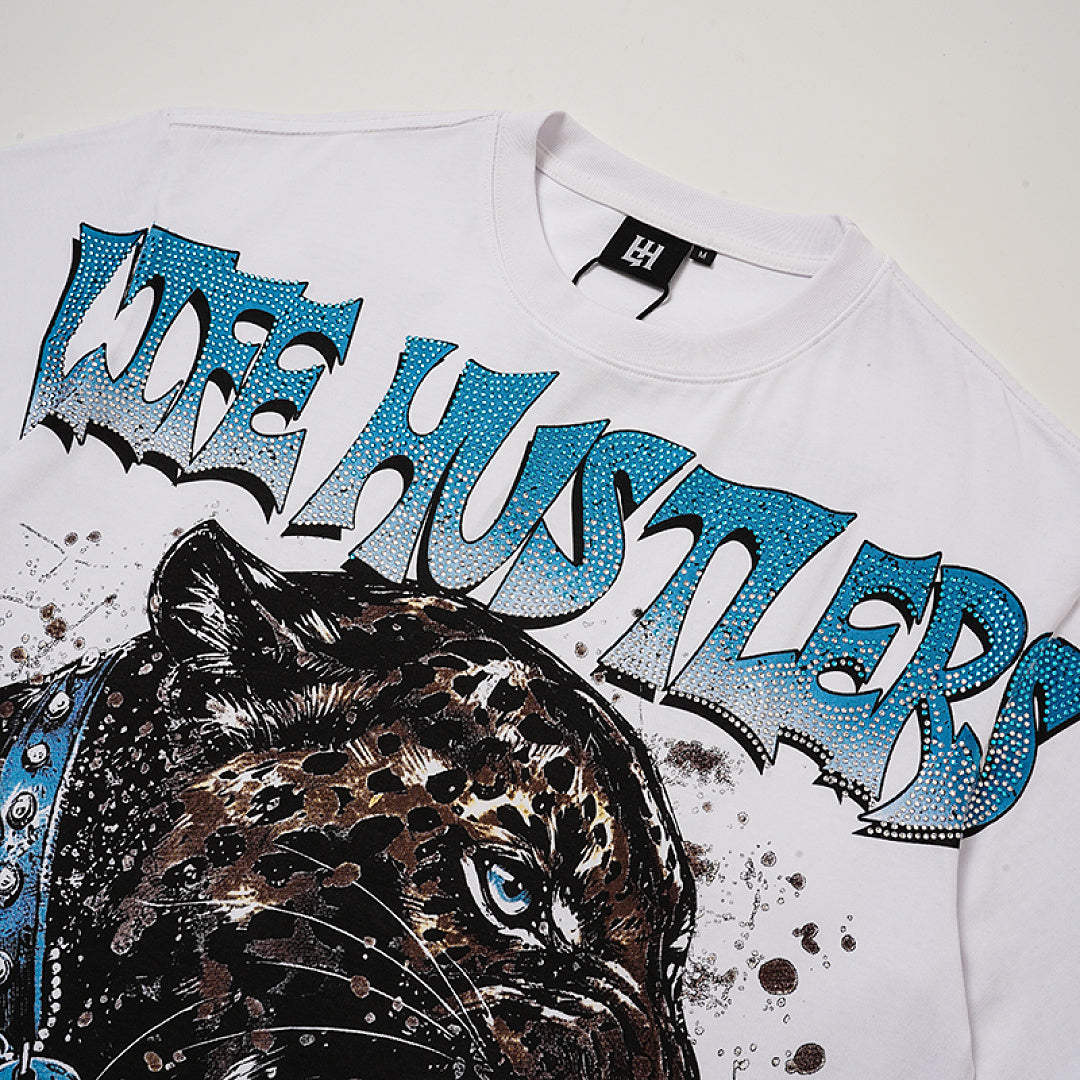 Life Hustlers Blue Panther Vintage Animal Graphic Oversized Tee