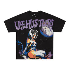 Life Hustlers Purple Moon Girl Vintage Graphic Oversized Tee
