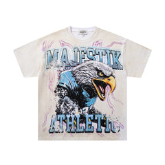 Majestik “Athletic” Eagle Rhinestone Vintage Tee（White）