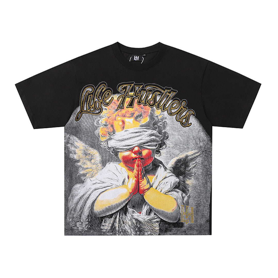 Life Hustlers Grey Angel Vintage Graphic Oversized Tee