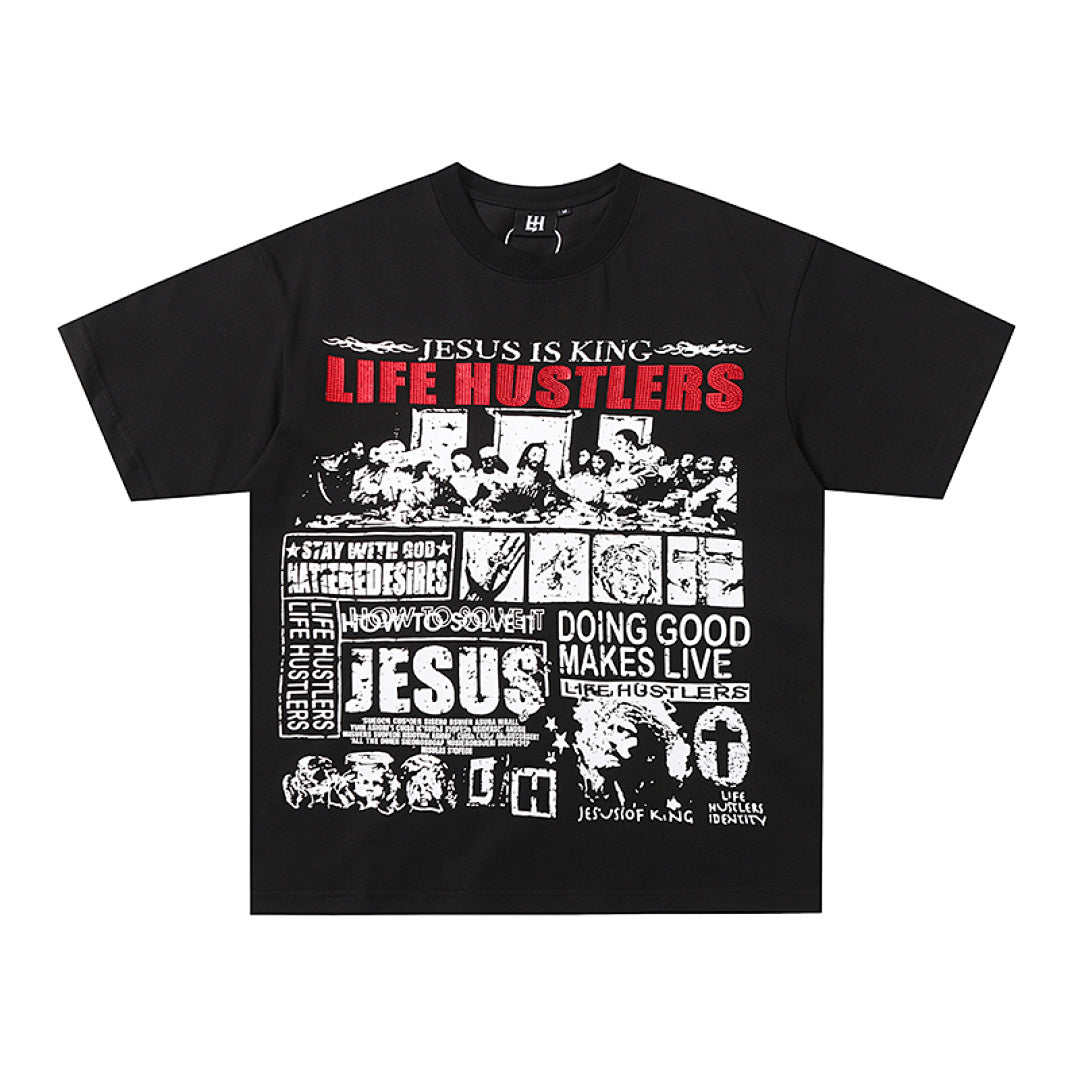 Life Hustlers Jesus King Vintage Religious Graphic Tee