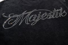 Majestik “Victory Lap” Racing Skeleton Rhinestone Vintage Tee（Black）