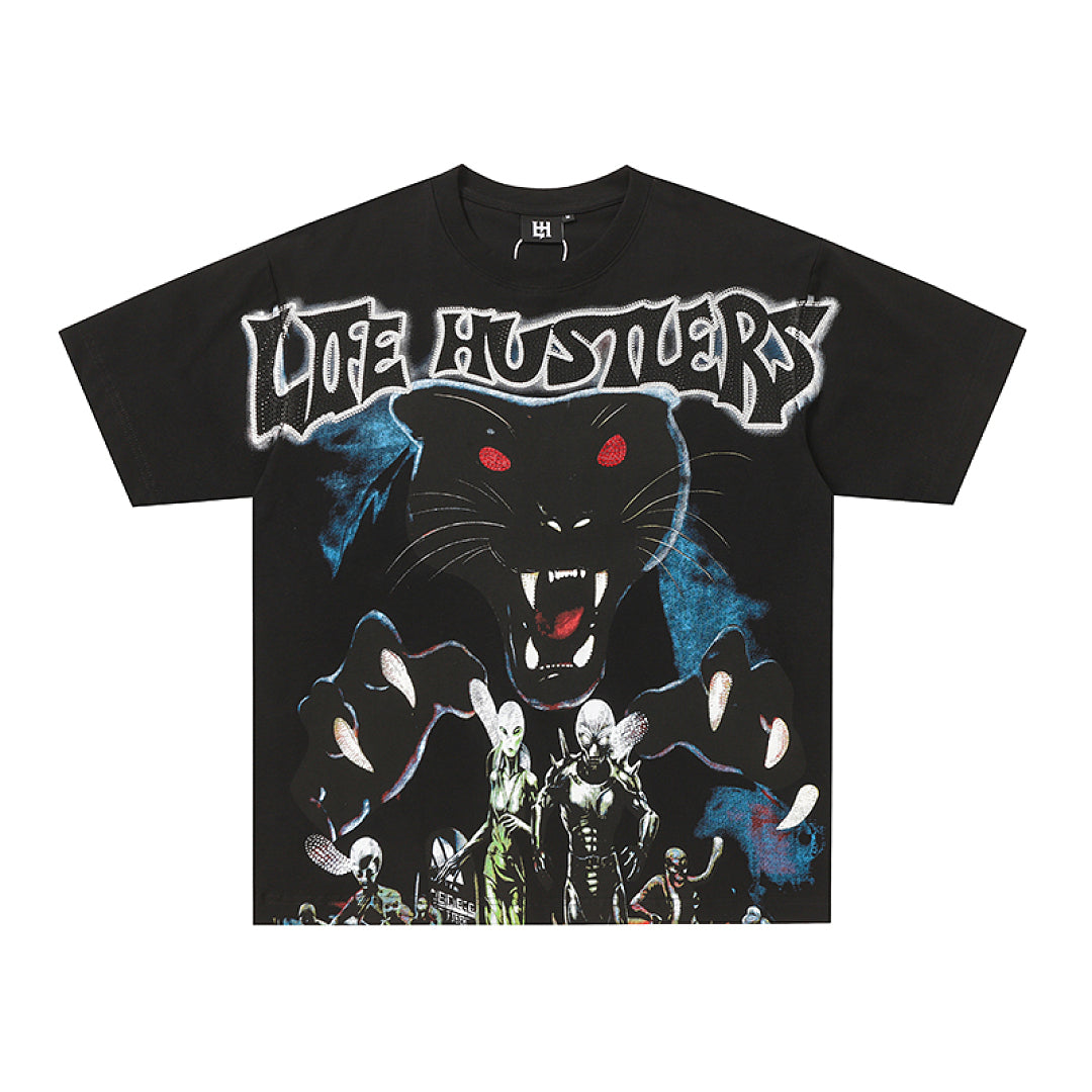 Life Hustlers Black Wolf Rebel Vintage Graphic Streetwear Tee