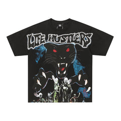 Life Hustlers Black Wolf Rebel Vintage Graphic Streetwear Tee