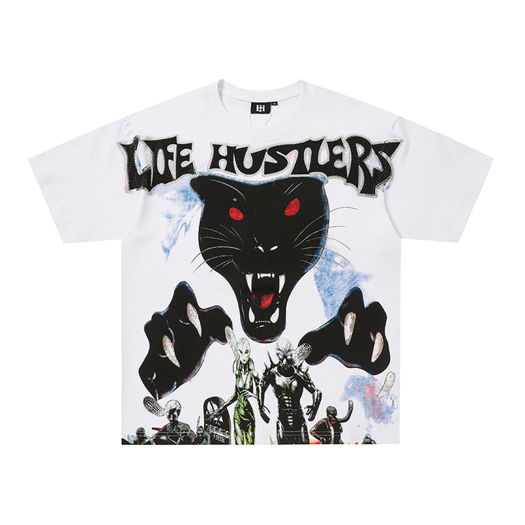 Life Hustlers Black Wolf Rebel Vintage Graphic Streetwear Tee