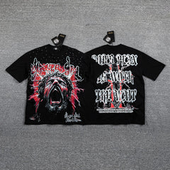 GLAZA GOD Men's Gothic Graphic Oversized T-Shirt – Dark Streetwear Double-Sided Print Casual Tee
