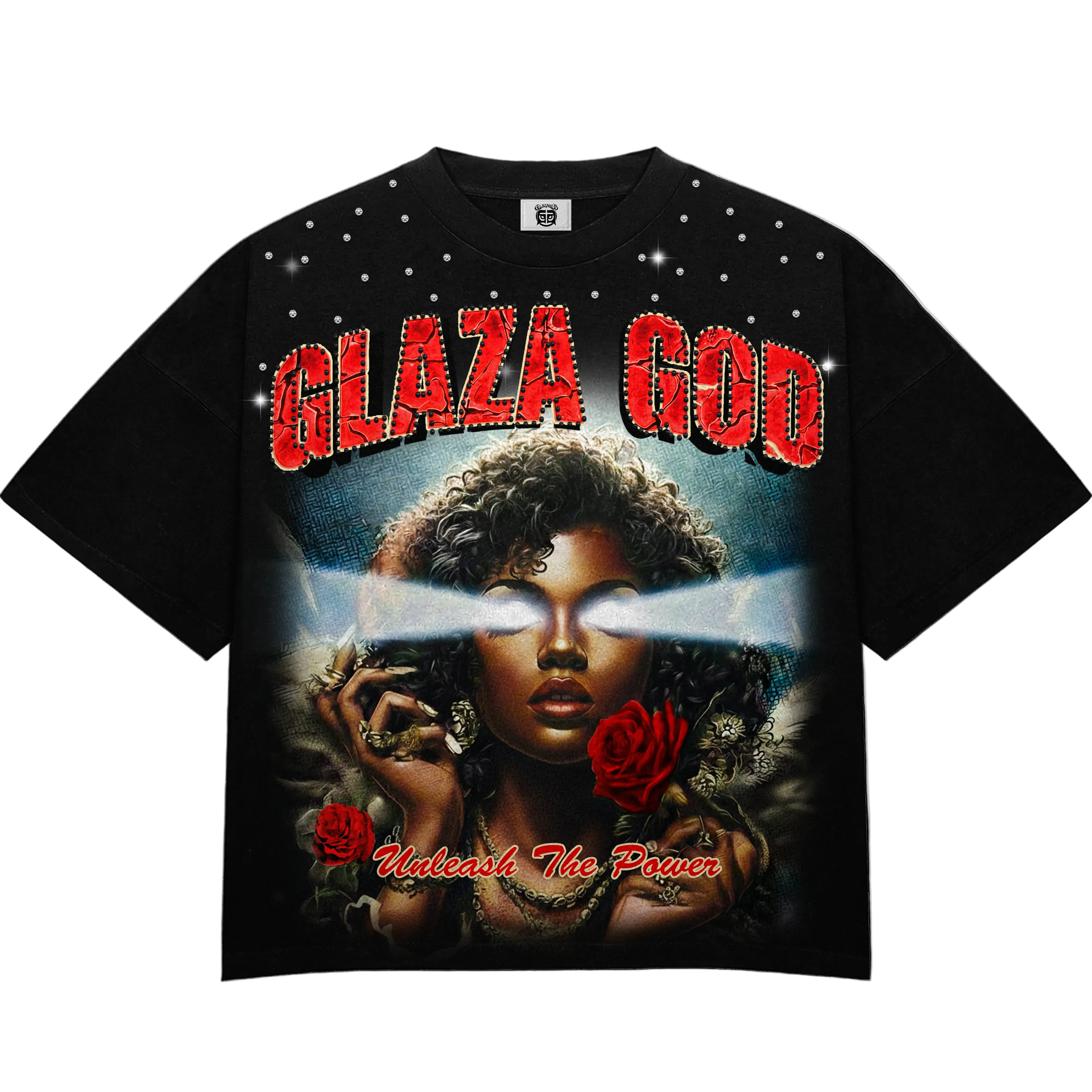 GLAZA GOD Flowers - Heavyweight Terry Oversized Tee- Black